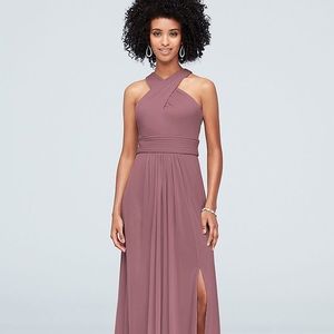 CrissCross High Neck Mesh Bridesmaid Dress